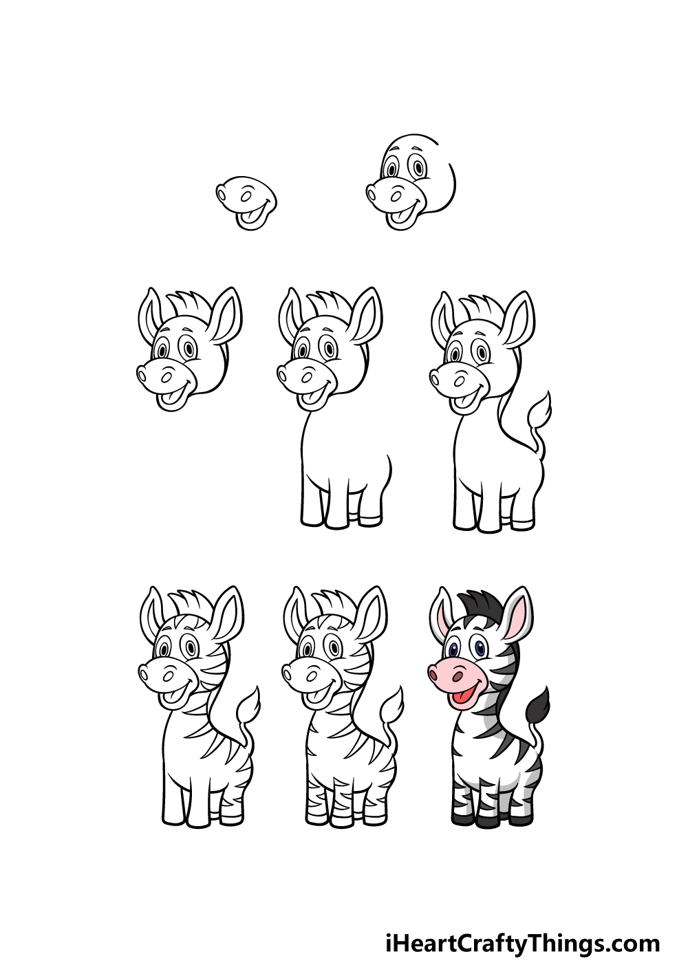how to draw a cartoon zebra in 8 steps