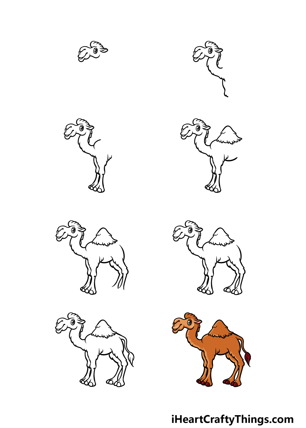 how to draw a cartoon camel in 8 steps