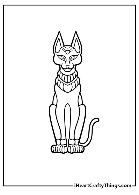 Free coloring printable for kids featuring artifact depicting an ancient Egyptian cat