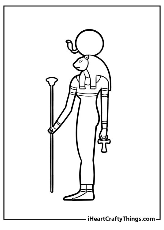 Free educational coloring image for children featuring Egyptian god of the sun Ra