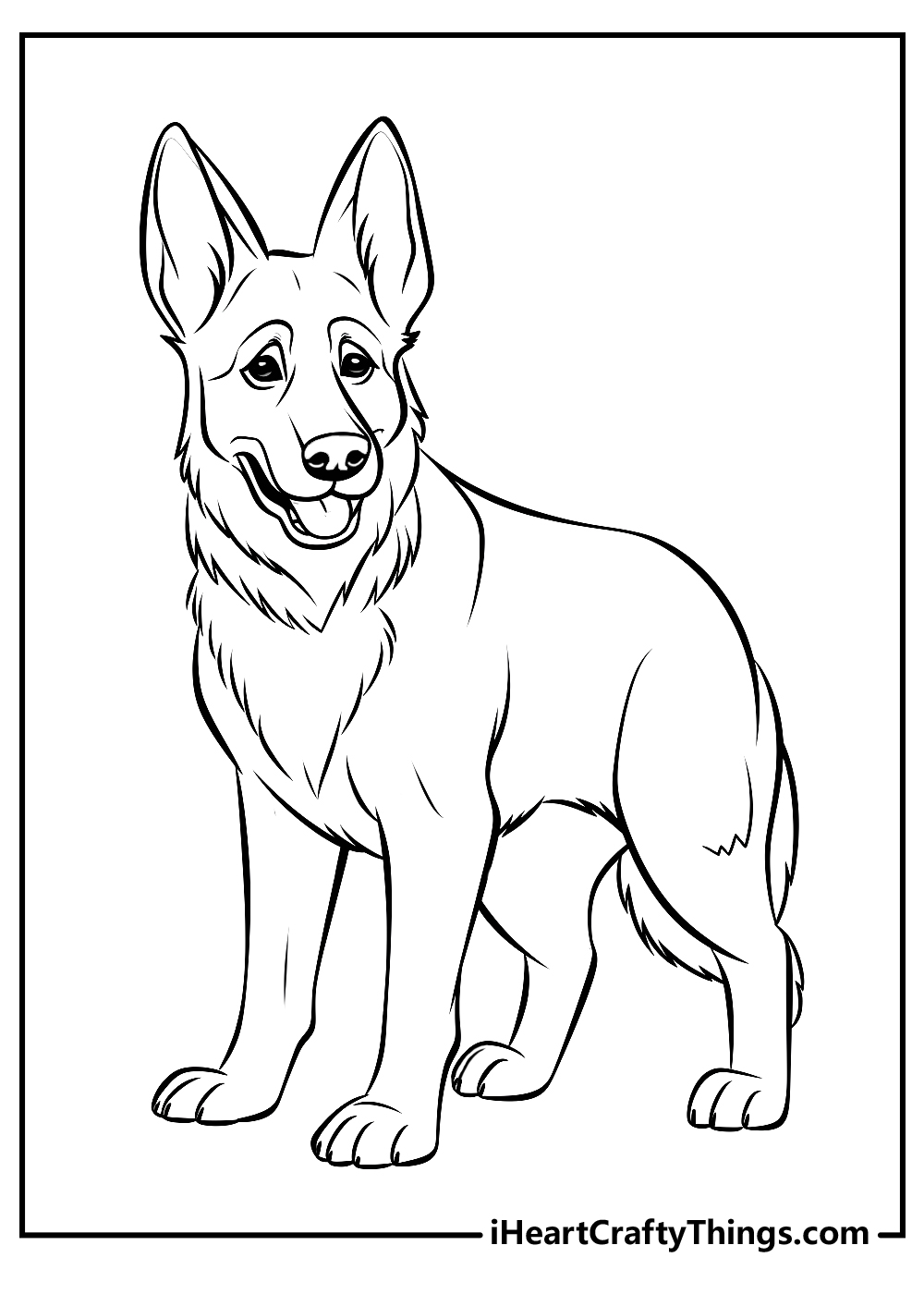 black-and-white german shepherd coloring printable