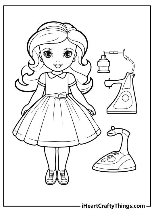 Girly picture featuring a stylish girl wearing a bow-accented dress and two different model microscopes on her right side