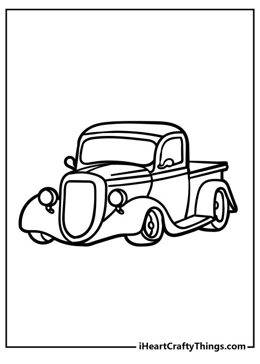 Hot Rod coloring sheet for kids featuring a sleek vintage design car drawn in a simple style