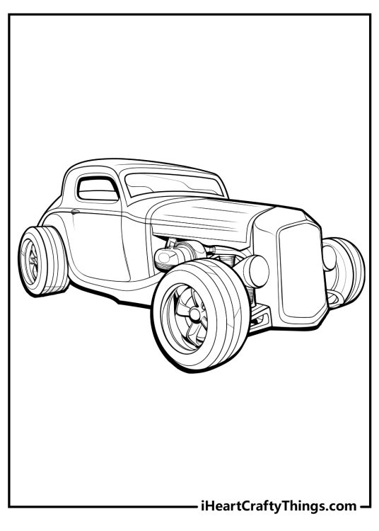 Free Hot Rod-themed coloring image featuring powerful and sturdy two door vehicle