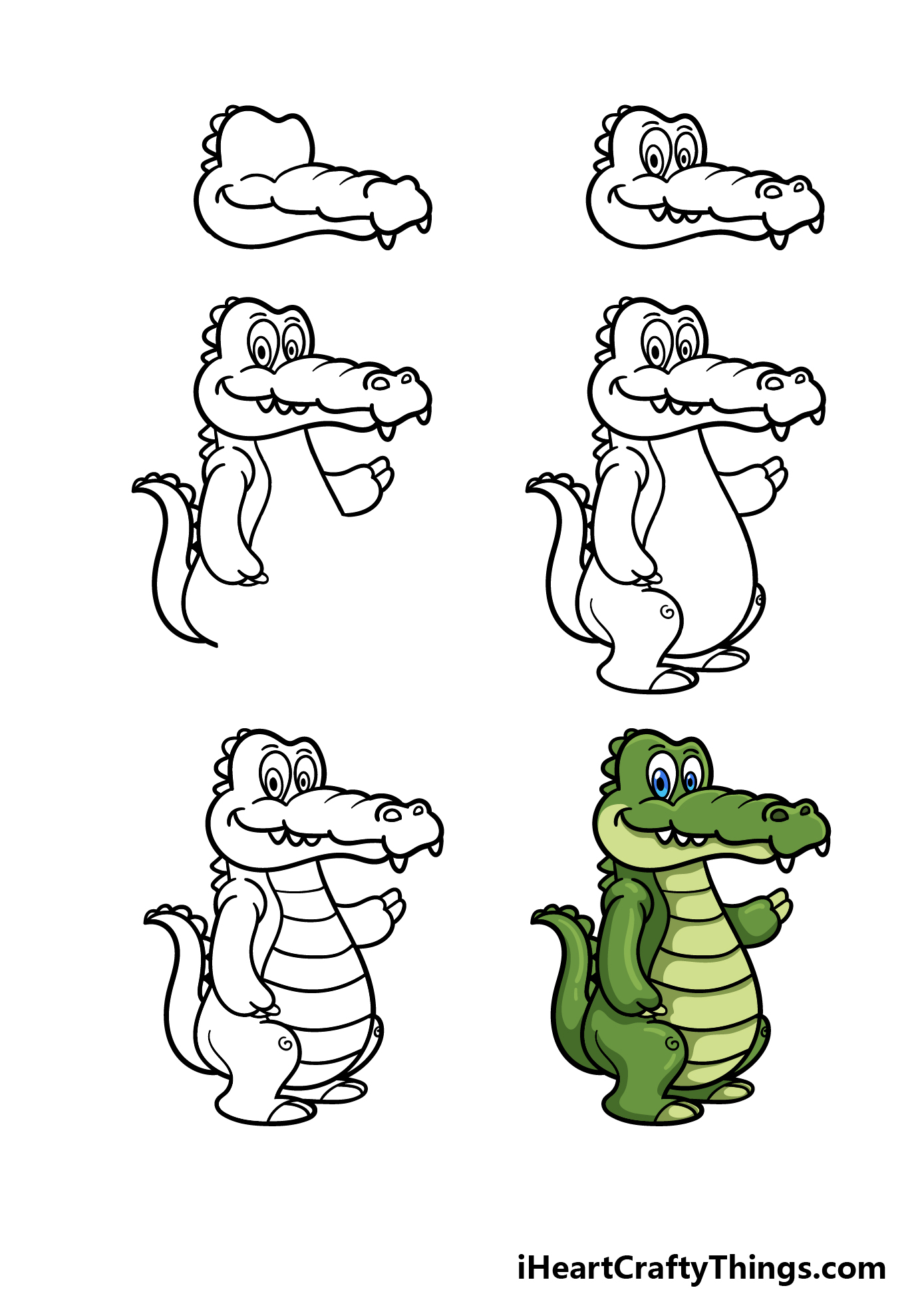 how to draw a Cartoon Alligator in 6 easy steps