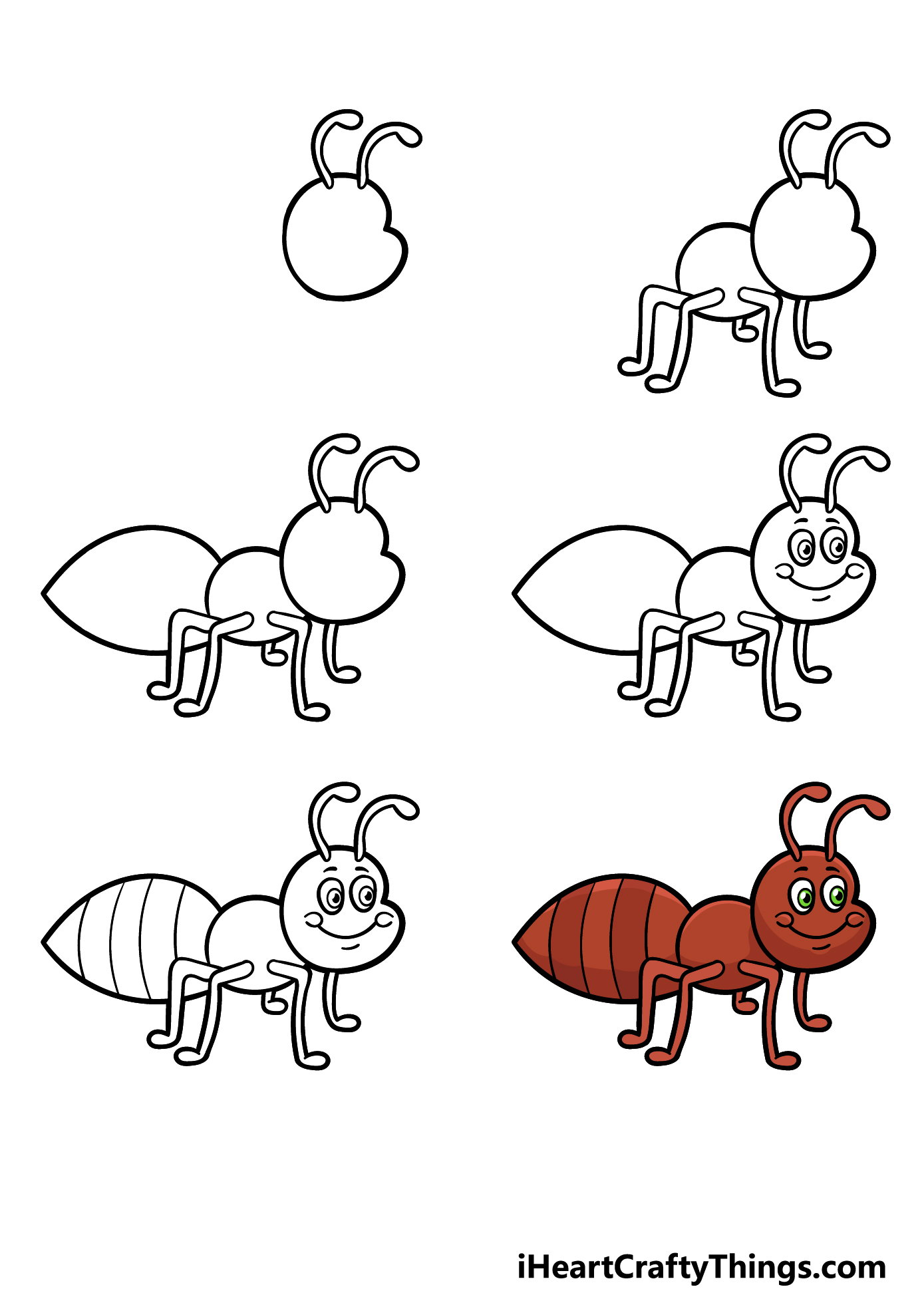 how to draw Cartoon Ants in 6 steps