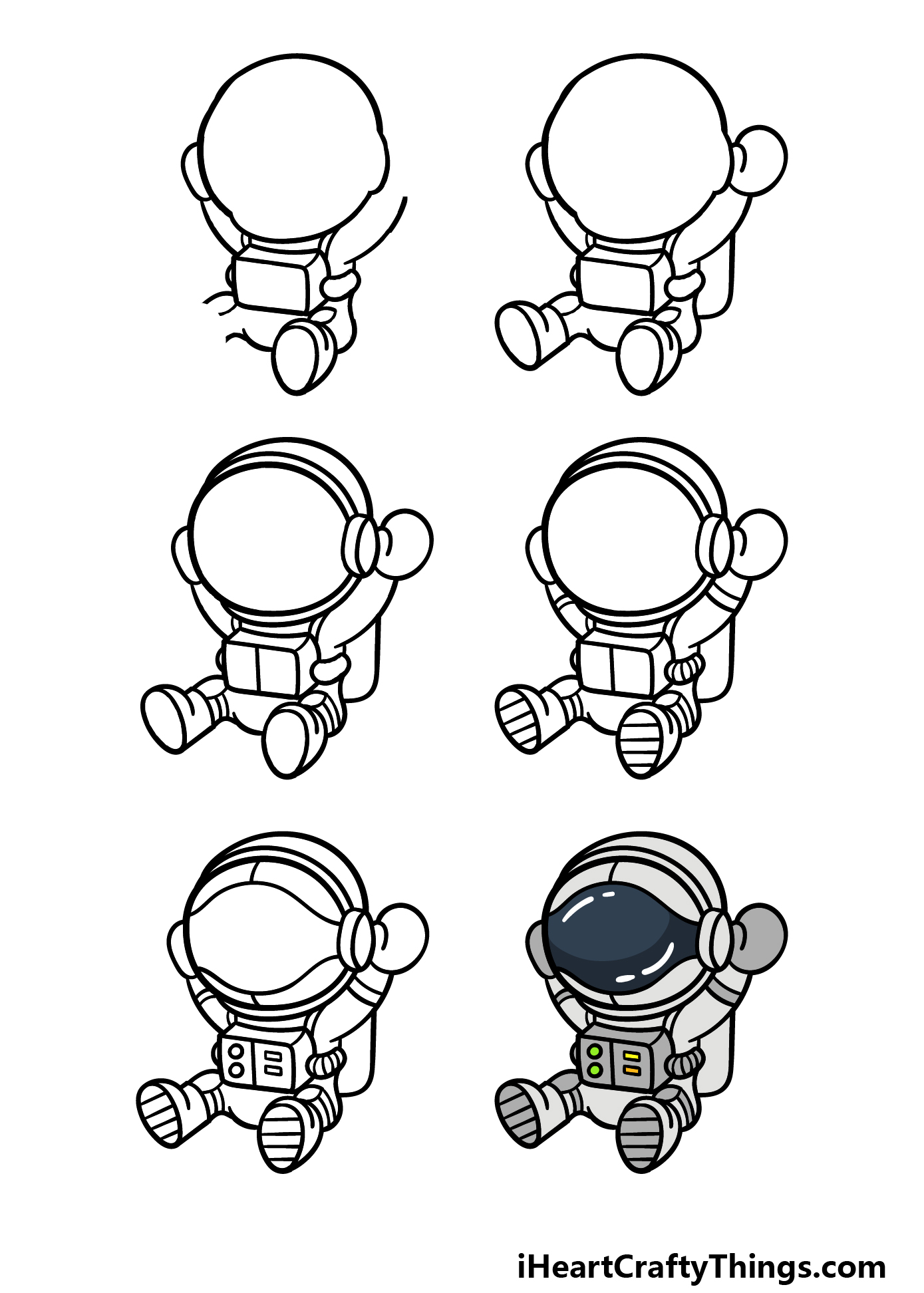 how to draw a Cartoon Astronaut in 6 steps