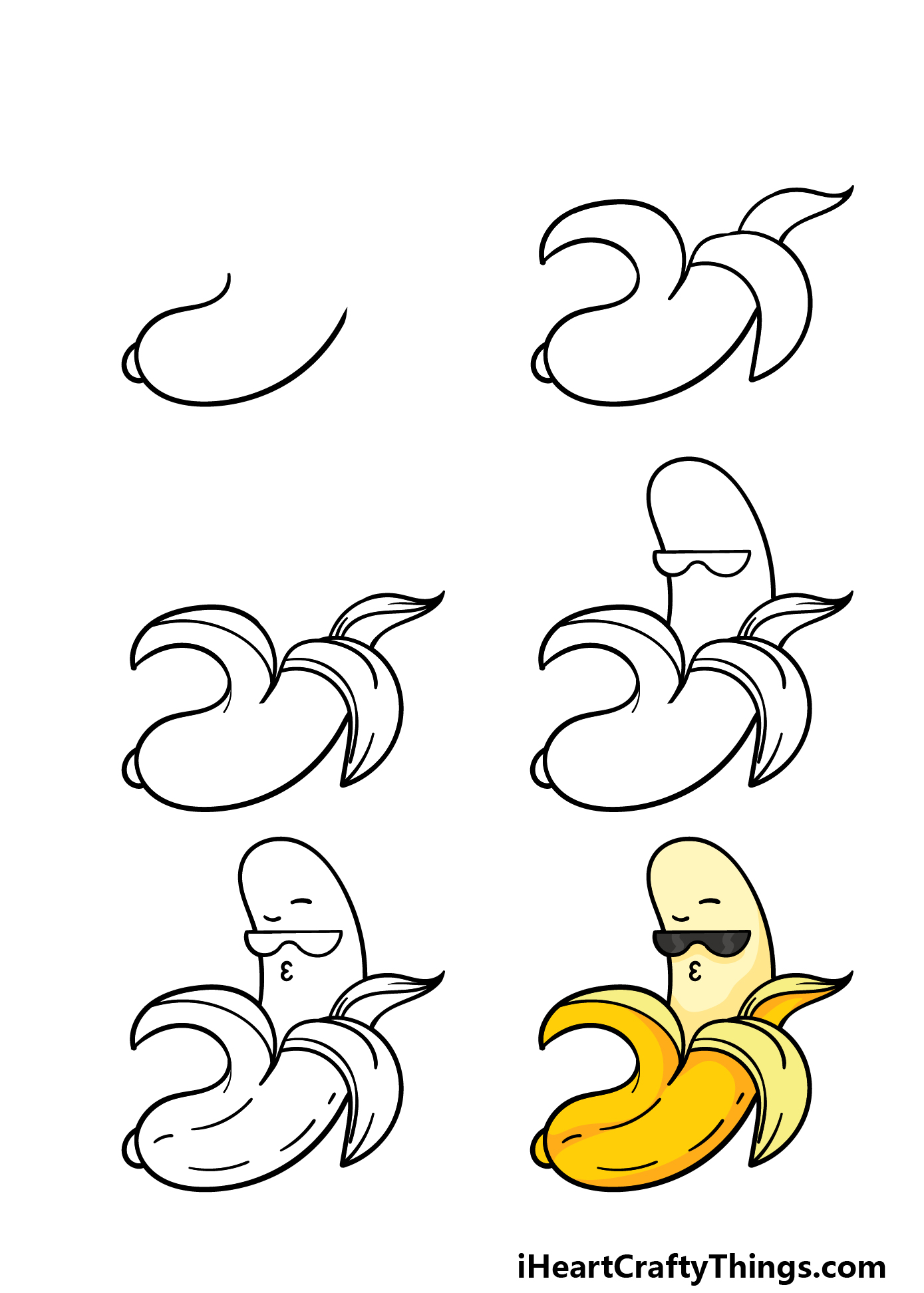 how to draw a Cartoon Banana in 6 steps