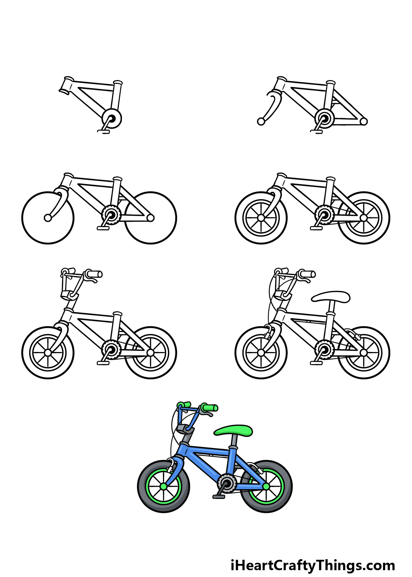how to draw a cartoon bike in 7 steps