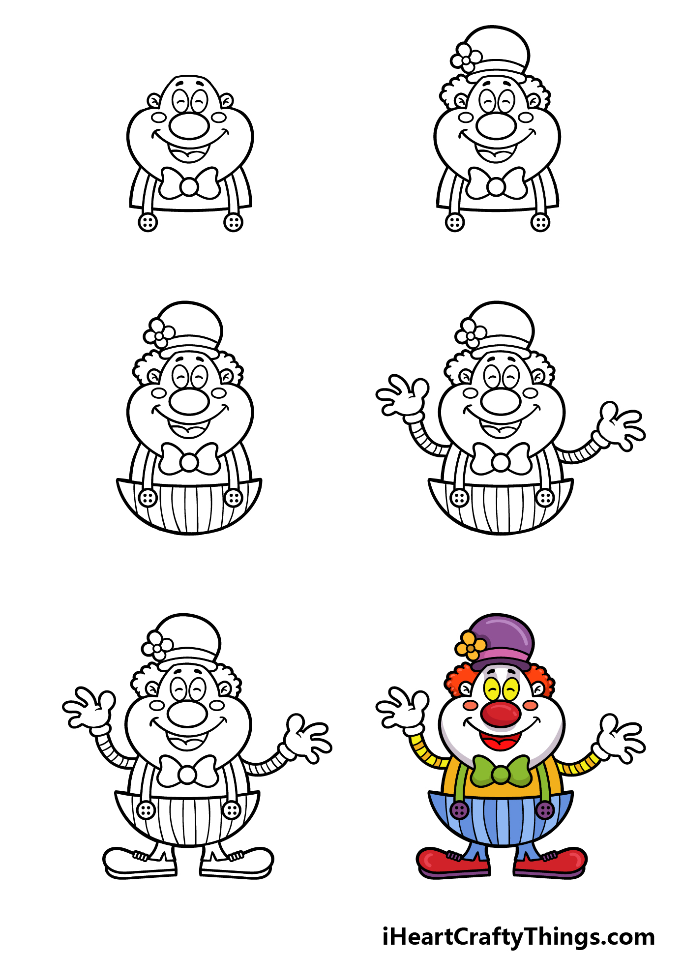 how to draw a cartoon clown in 6 steps