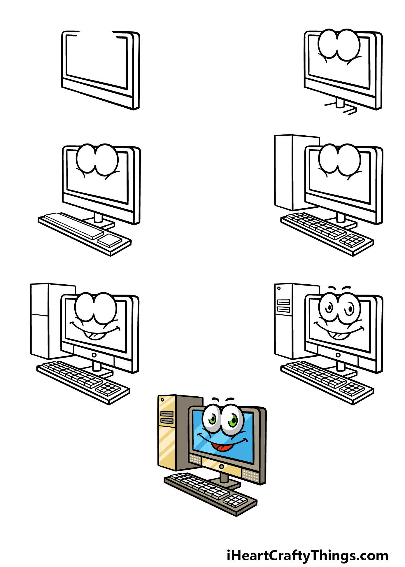 Cartoon Computer Drawing - How To Draw A Cartoon Computer Step By Step