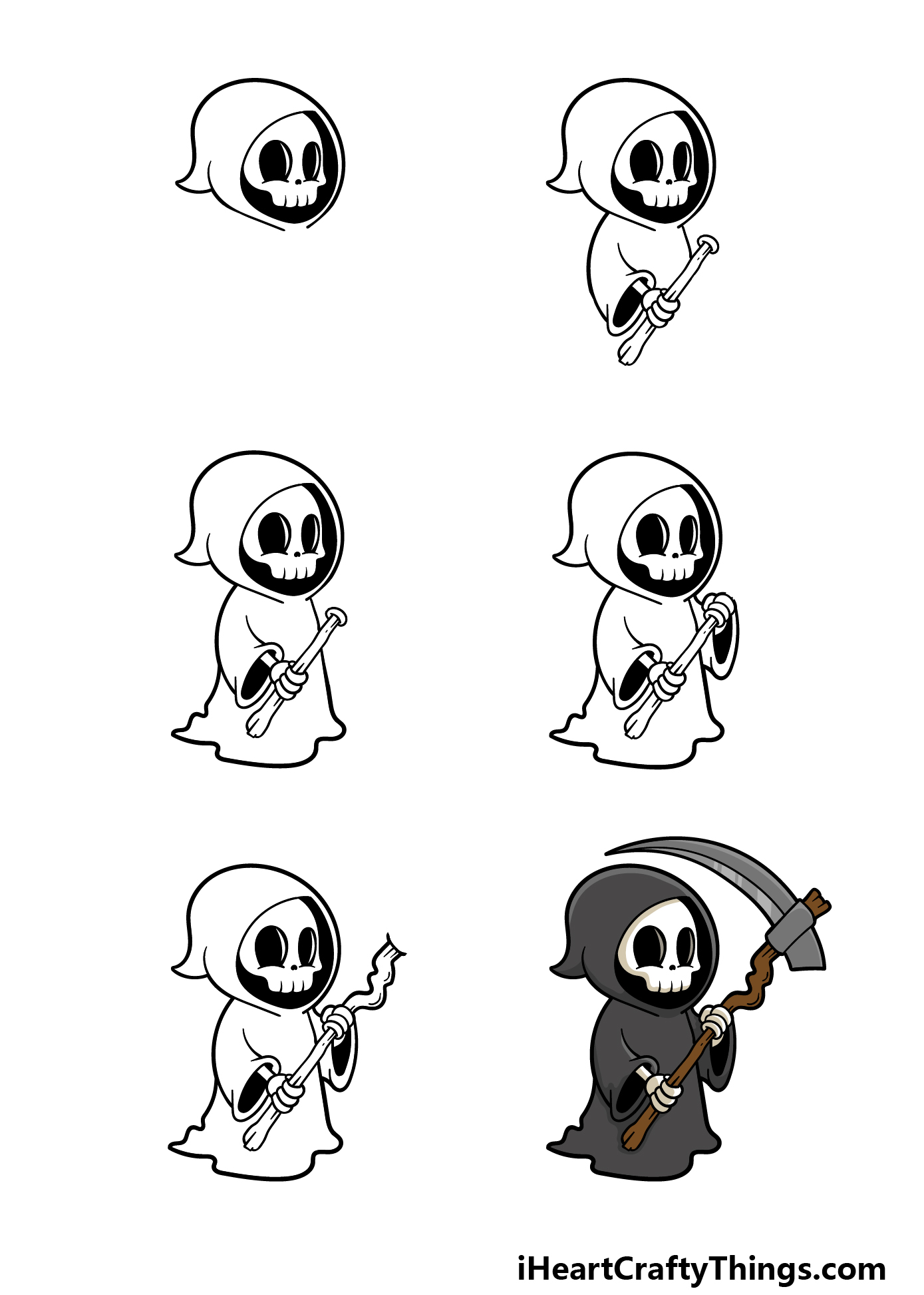 how to draw a cartoon death in 6 steps