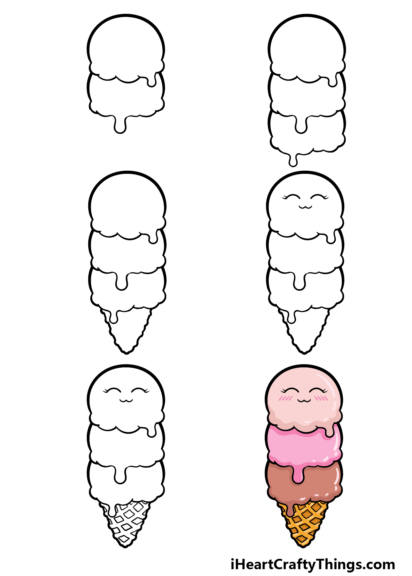 how to draw a cartoon Ice Cream in 6 steps