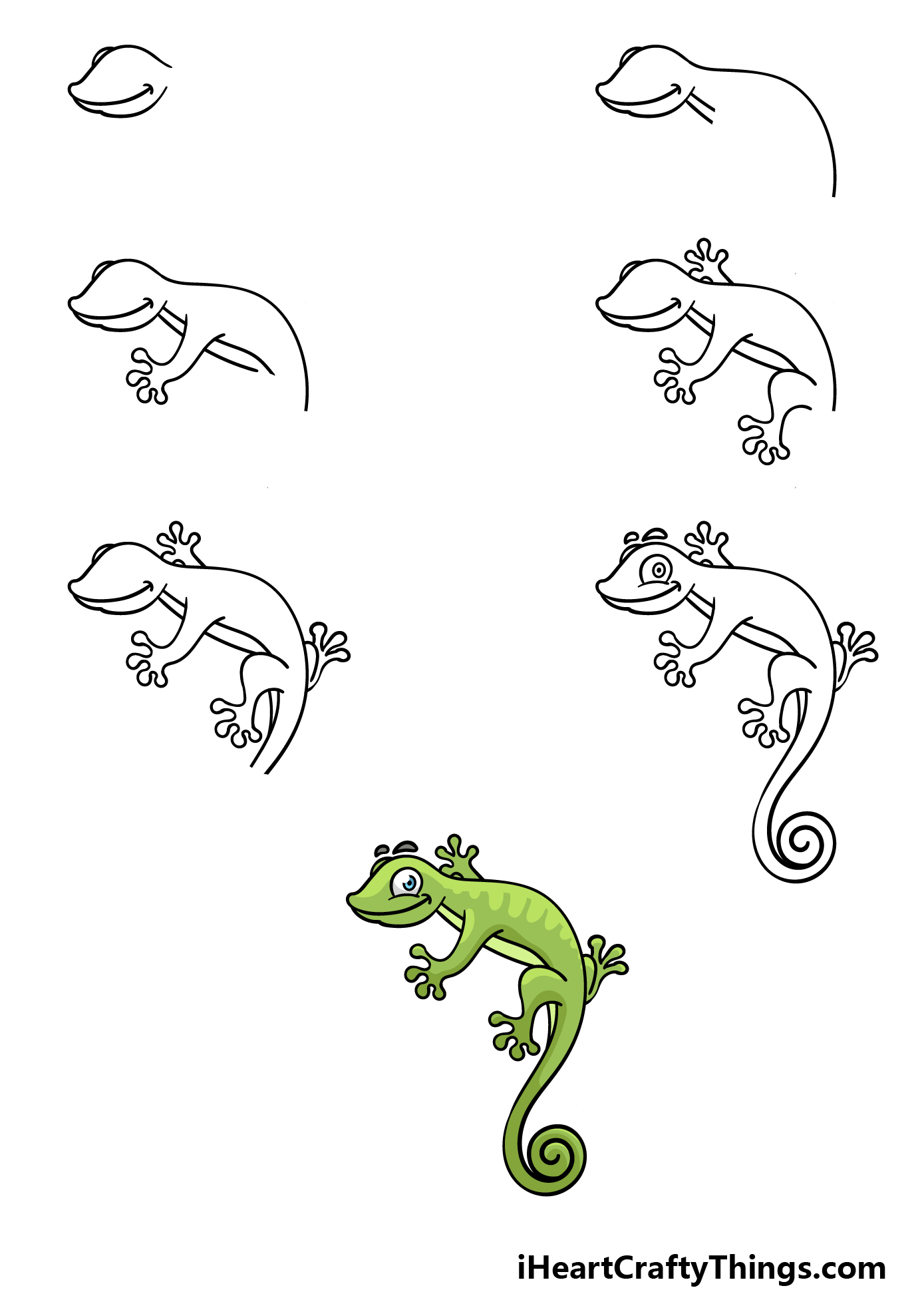 how to draw a cartoon lizard in 7 steps