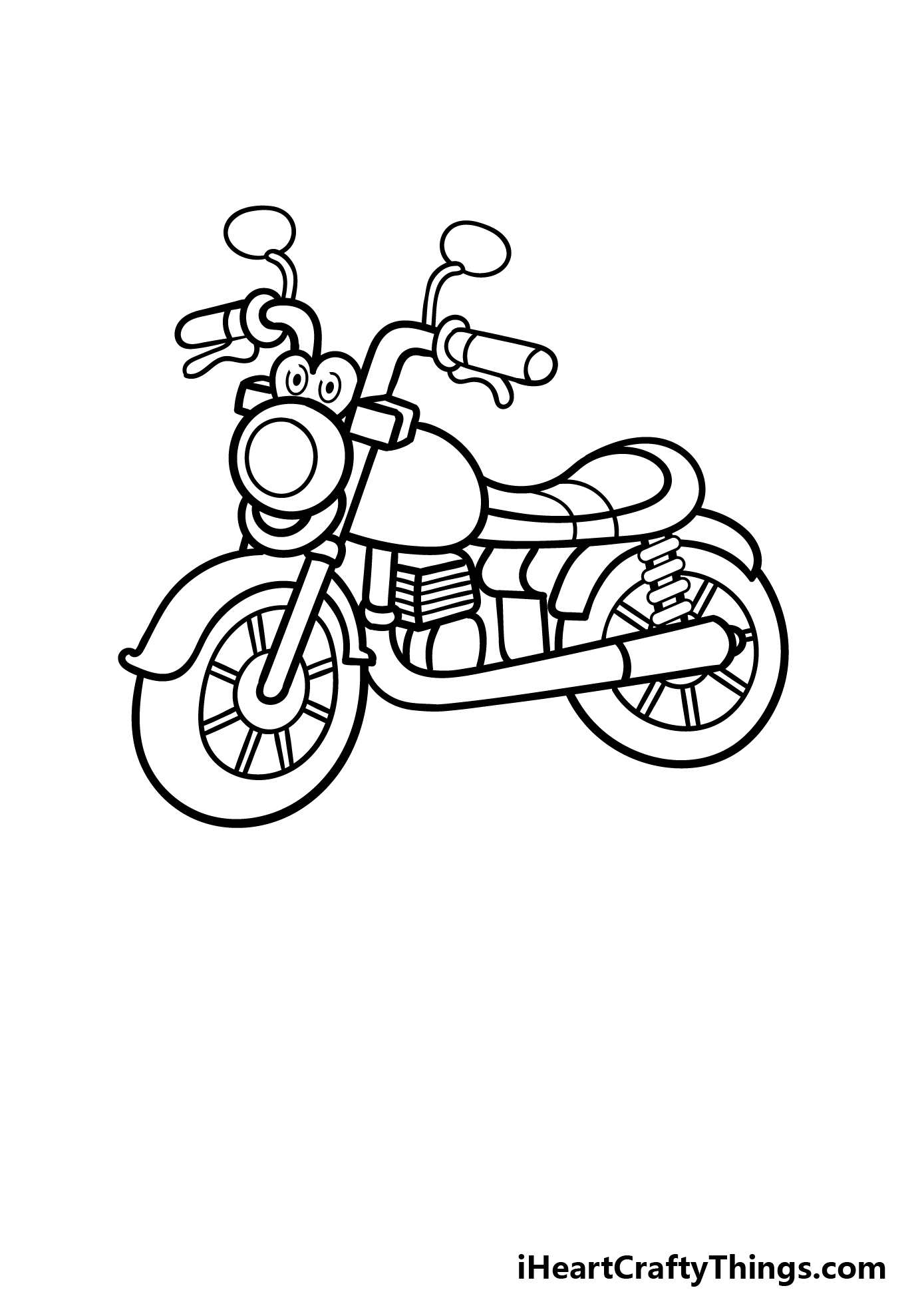 Cartoon Motorcycle Drawing - How To Draw A Cartoon Motorcycle Step By Step