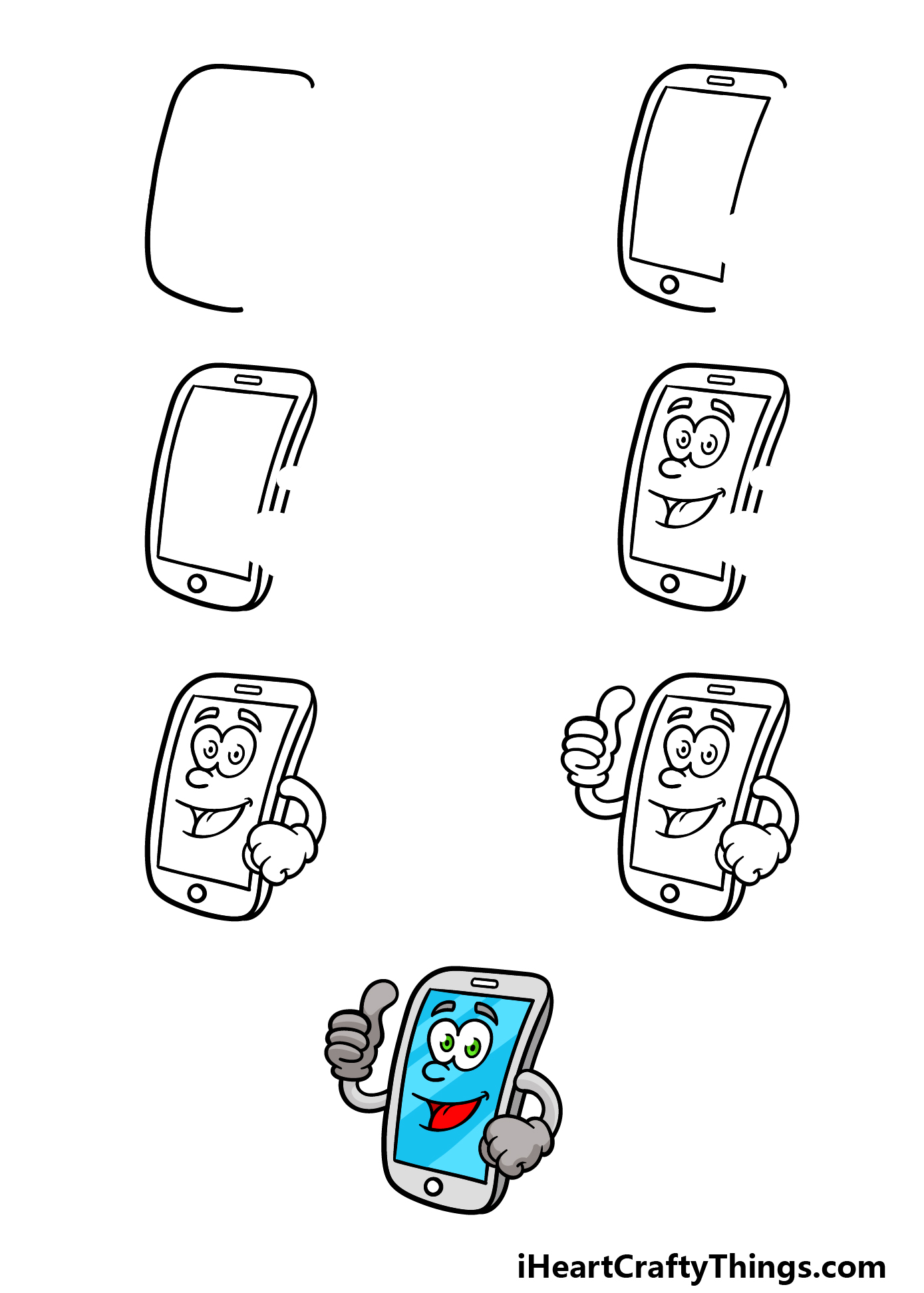 how to draw a cartoon phone in 7 steps