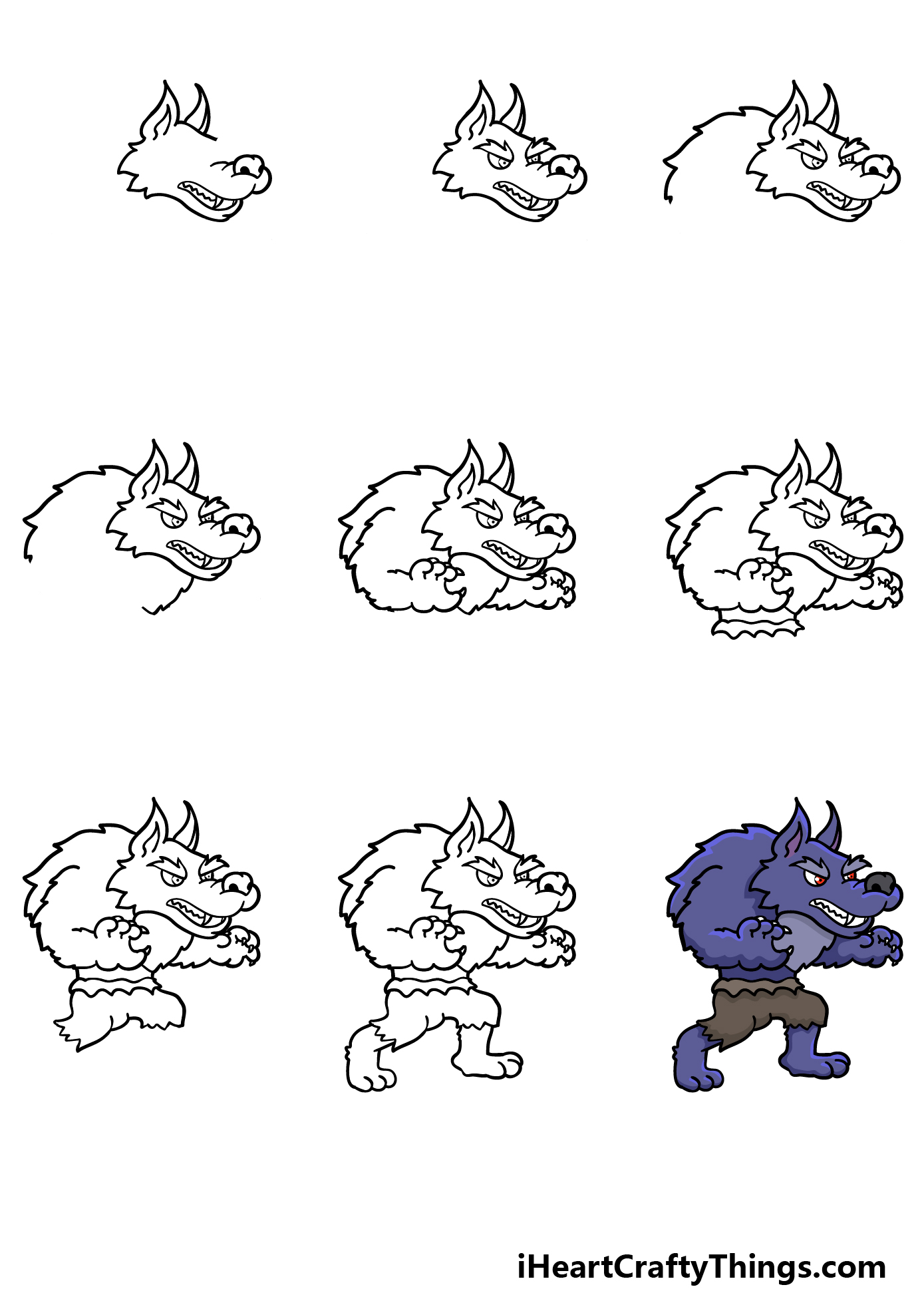 how to draw a cartoon werewolf in 9 steps