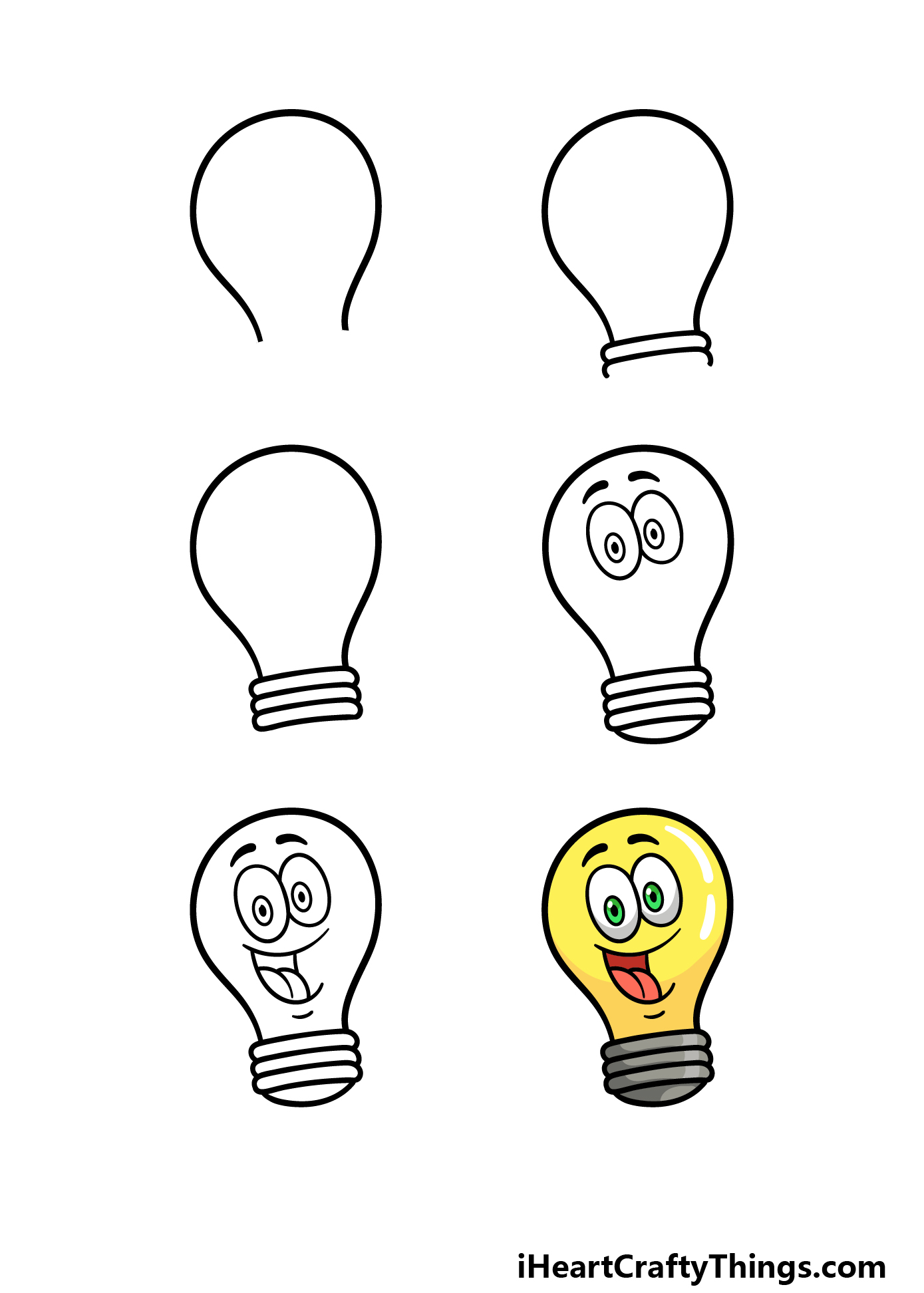 how to draw a cartoon Light Bulb in 6 steps