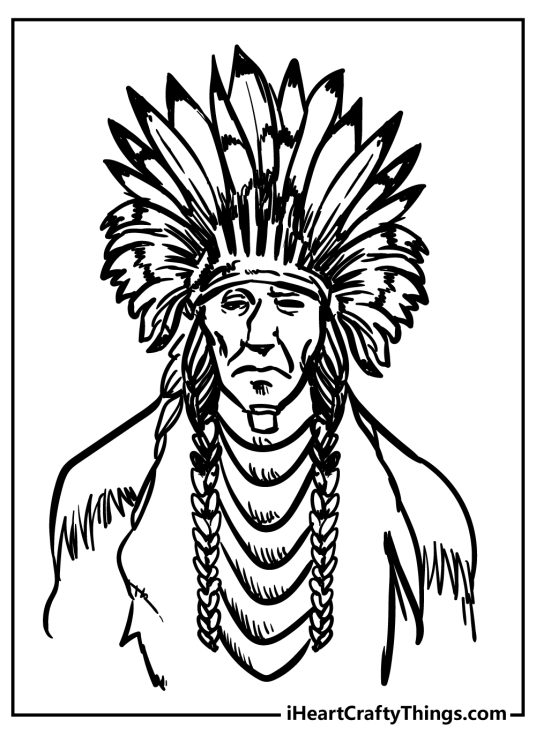 Highly detailed image presenting very serious-looking older Native American man with a traditional headdress