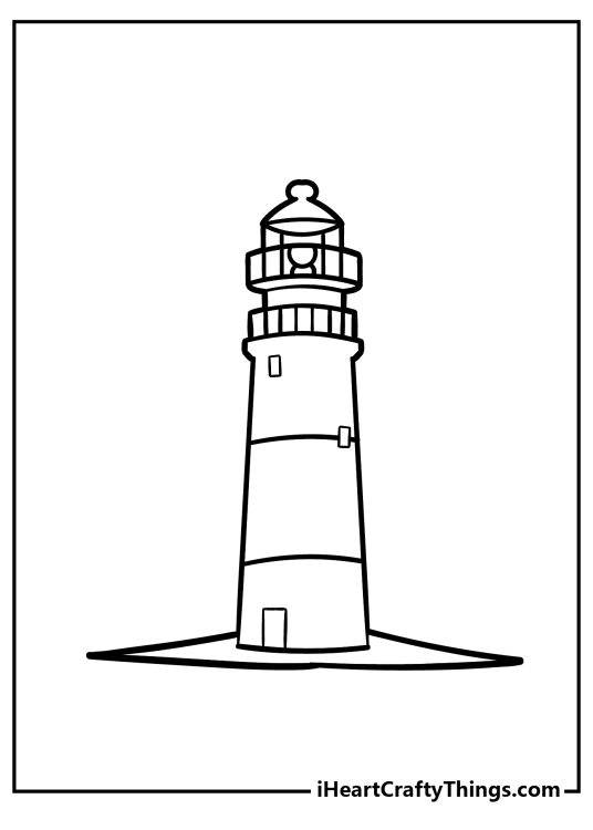 Free coloring page featuring simple lighthouse with two observation decks and segmented surface