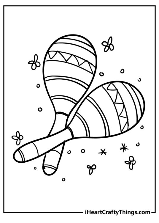 Mexican coloring sheet featuring iconic Mexican shakers surrounded with sparkles