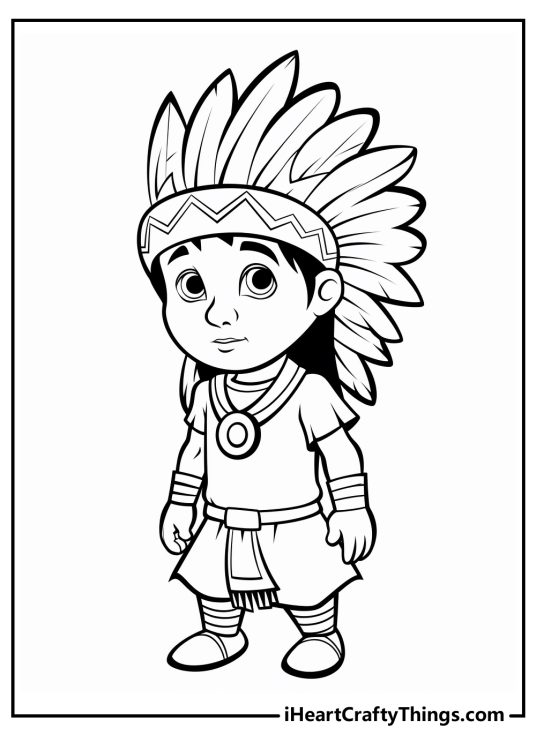 Printable poster presenting young Native American with a traditional feathered headdress