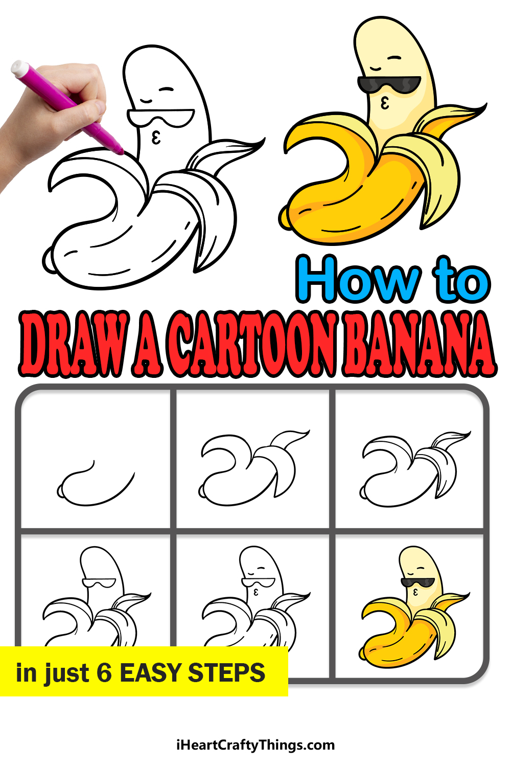 how to draw a Cartoon Banana in 6 easy steps