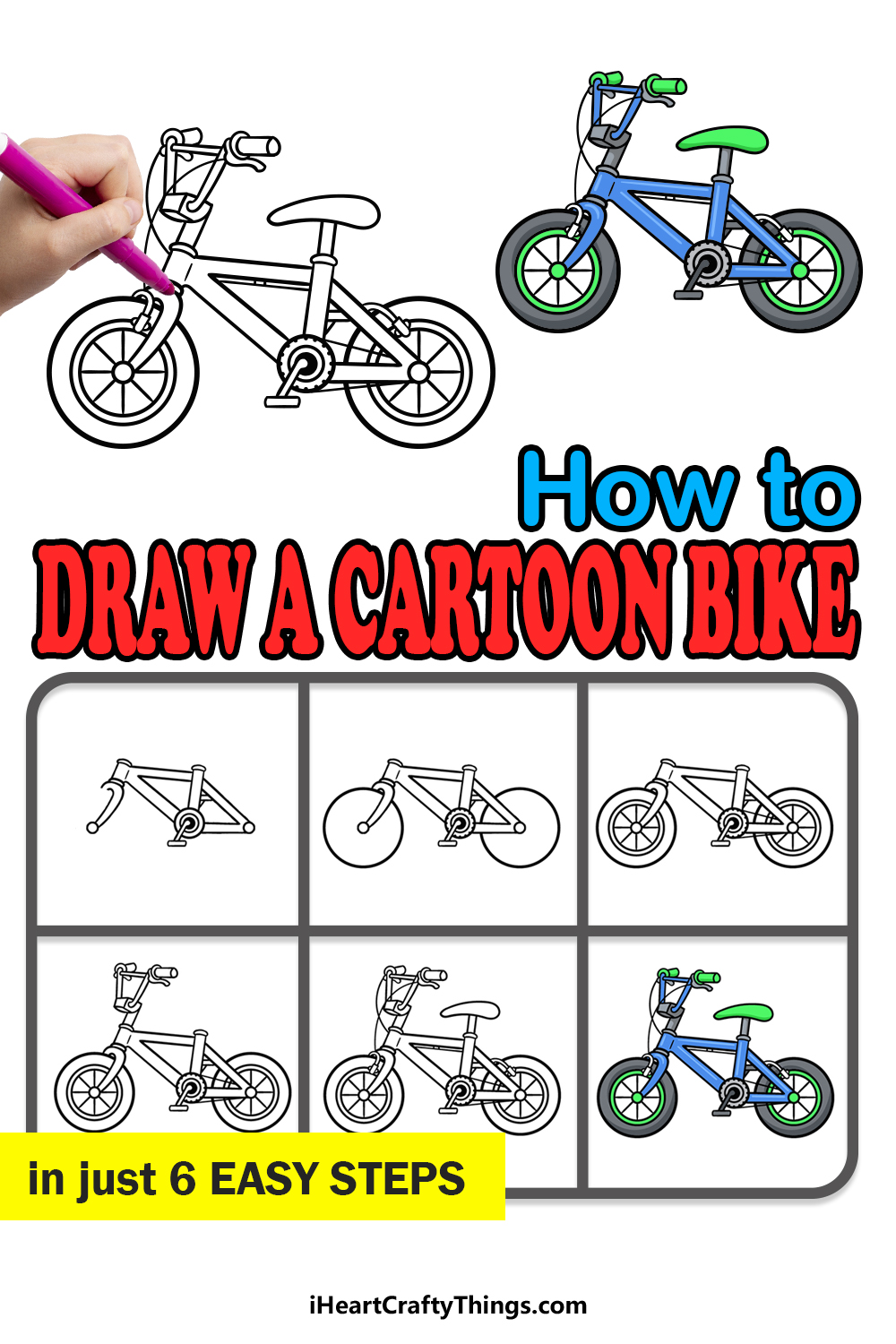how to draw a cartoon bike in 6 easy steps