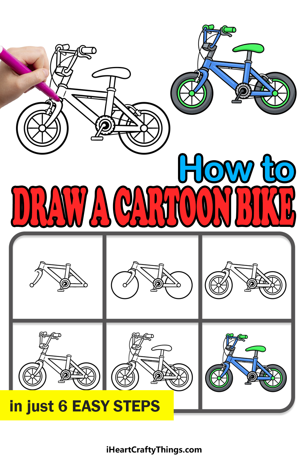 How to draw a bike (bicycle) EASY step by step for kids, beginners 3 -  YouTube | Bicycle drawing, Bike drawing, Easy drawings for kids