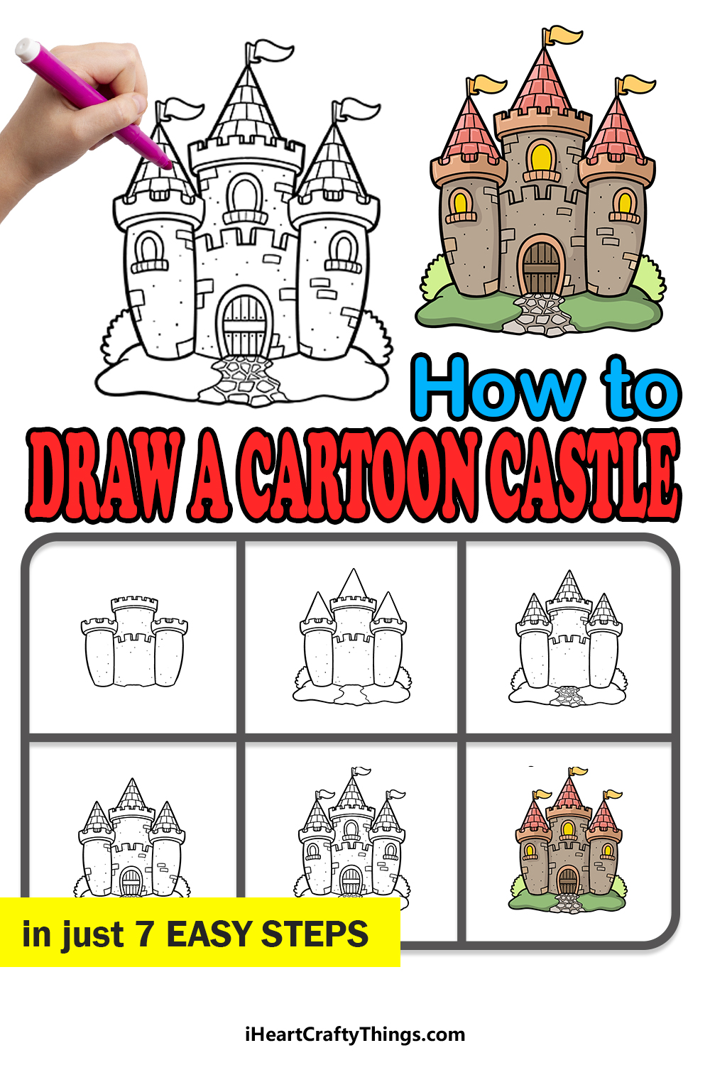 how to draw a cartoon castle in 7 easy steps