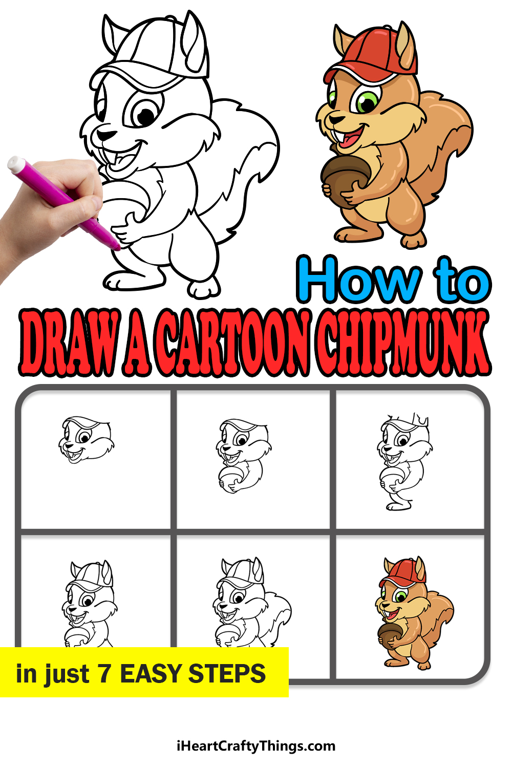 how to draw a cartoon chipmunk in 7 easy steps