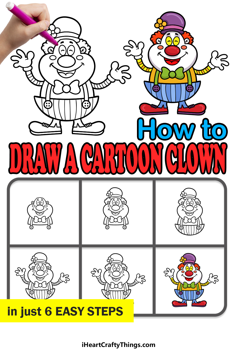 how to draw a cartoon clown in 6 easy steps