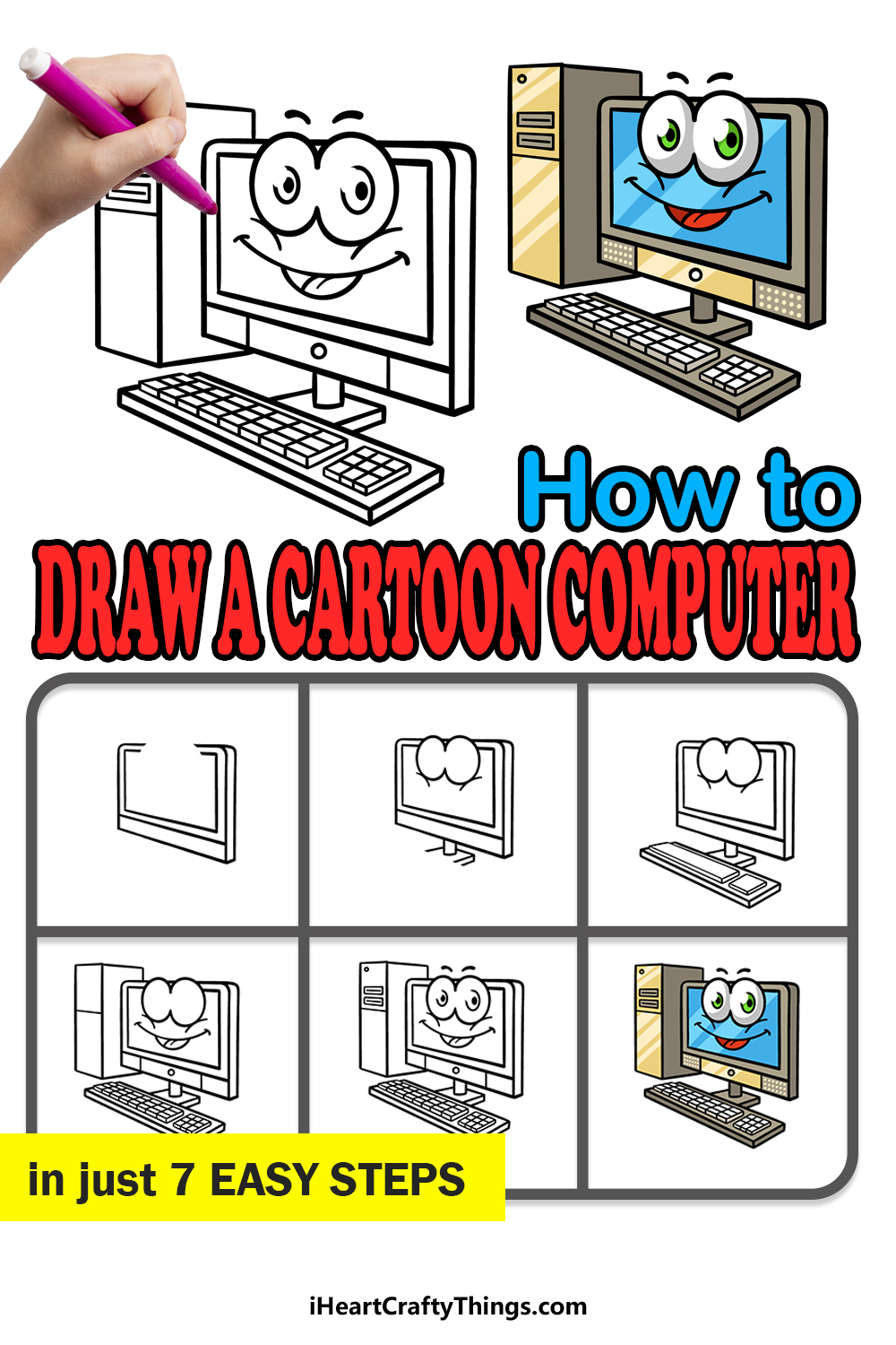 how to draw a cartoon computer in 7 easy steps
