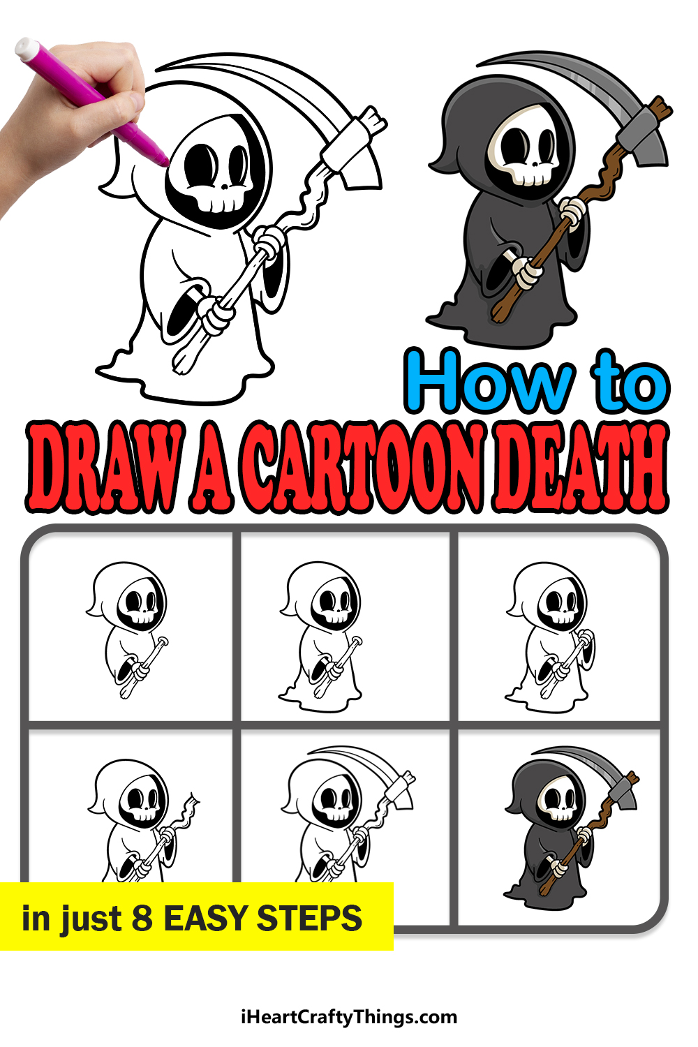 how to draw a cartoon death in 8 easy steps