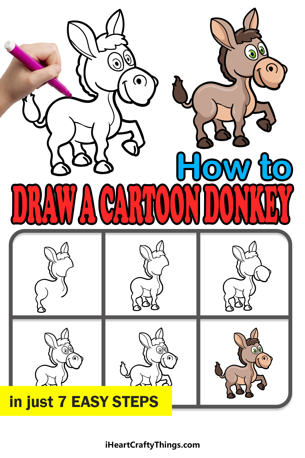 how to draw a cartoon donkey in 7 easy steps