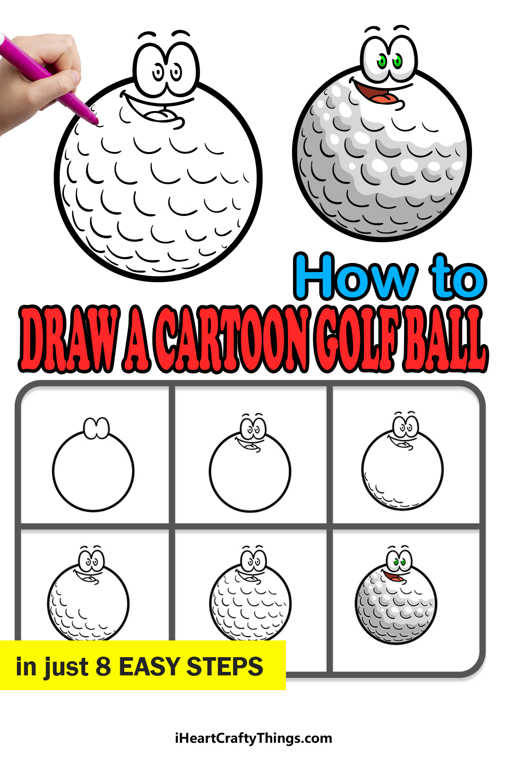 how to draw a cartoon golf ball in 8 easy steps