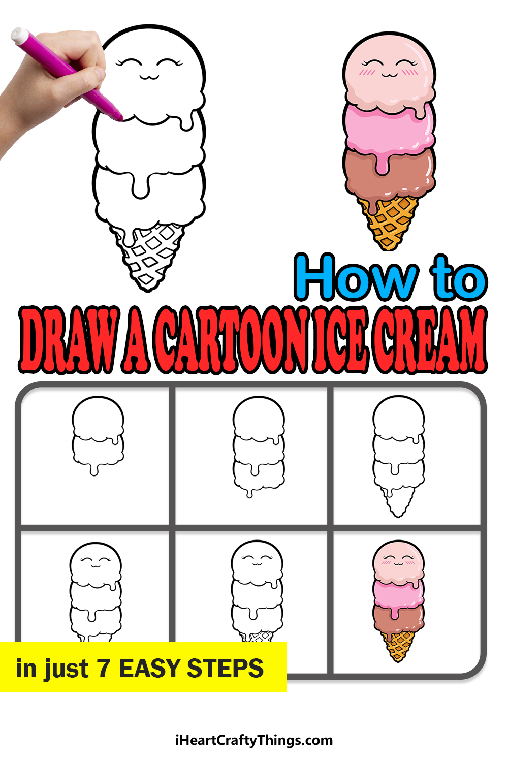 how to draw a cartoon Ice Cream in 7 easy steps