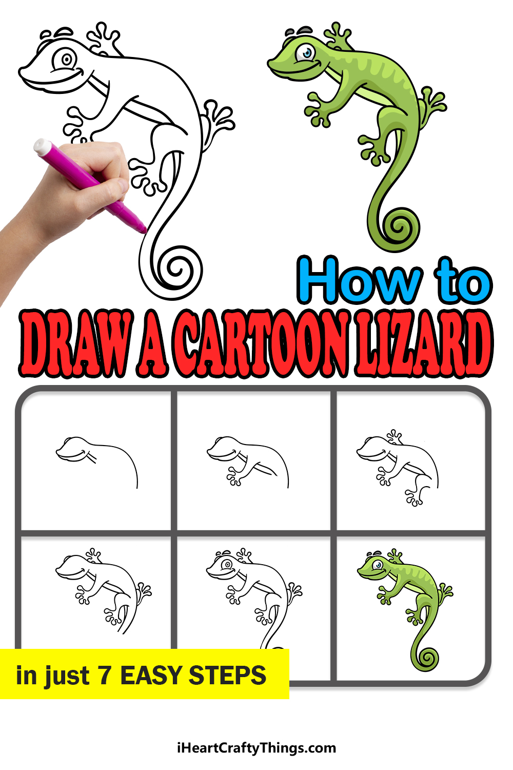 how to draw a cartoon lizard in 7 easy steps