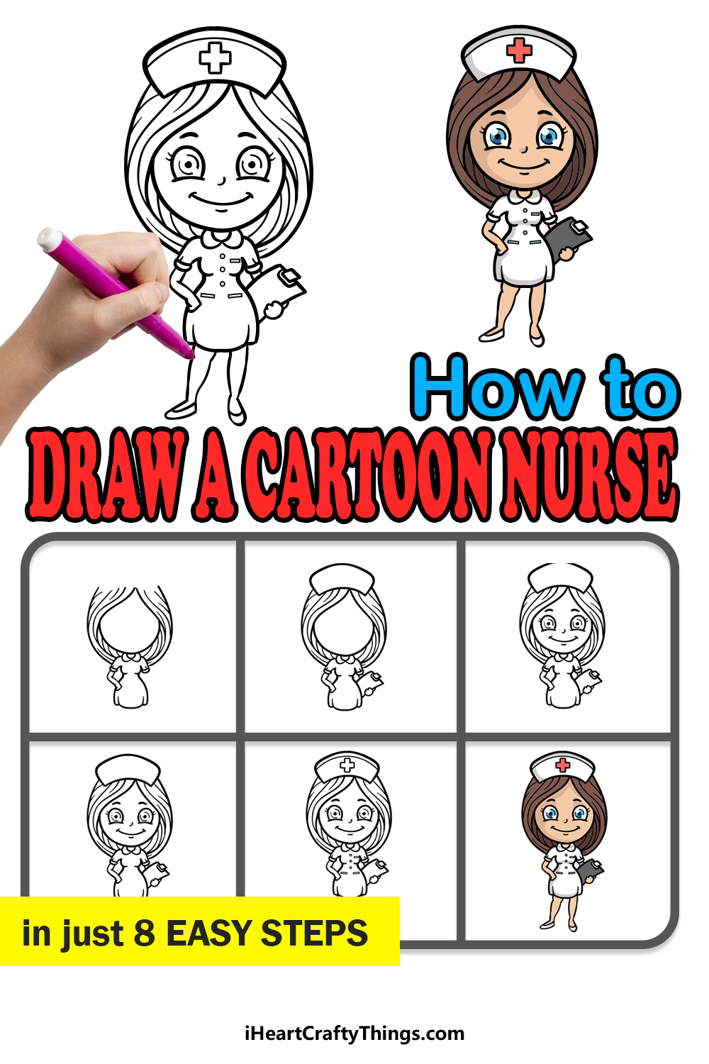how to draw a cartoon nurse in 8 easy steps