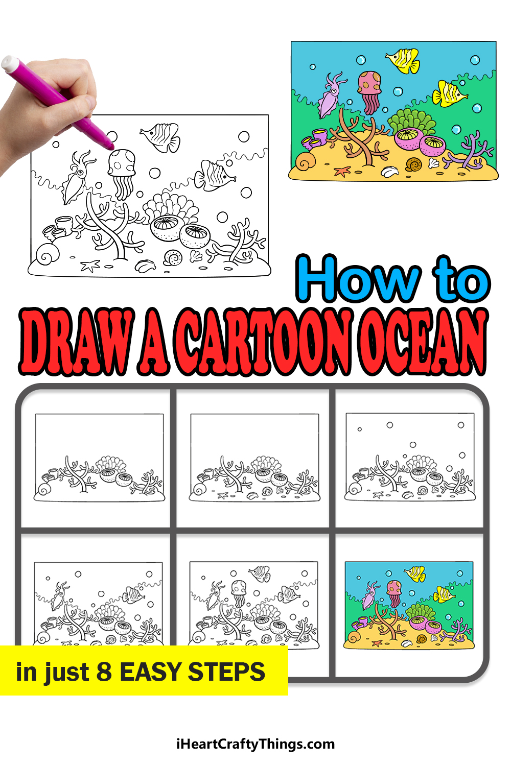 how to draw a cartoon ocean in 8 easy steps
