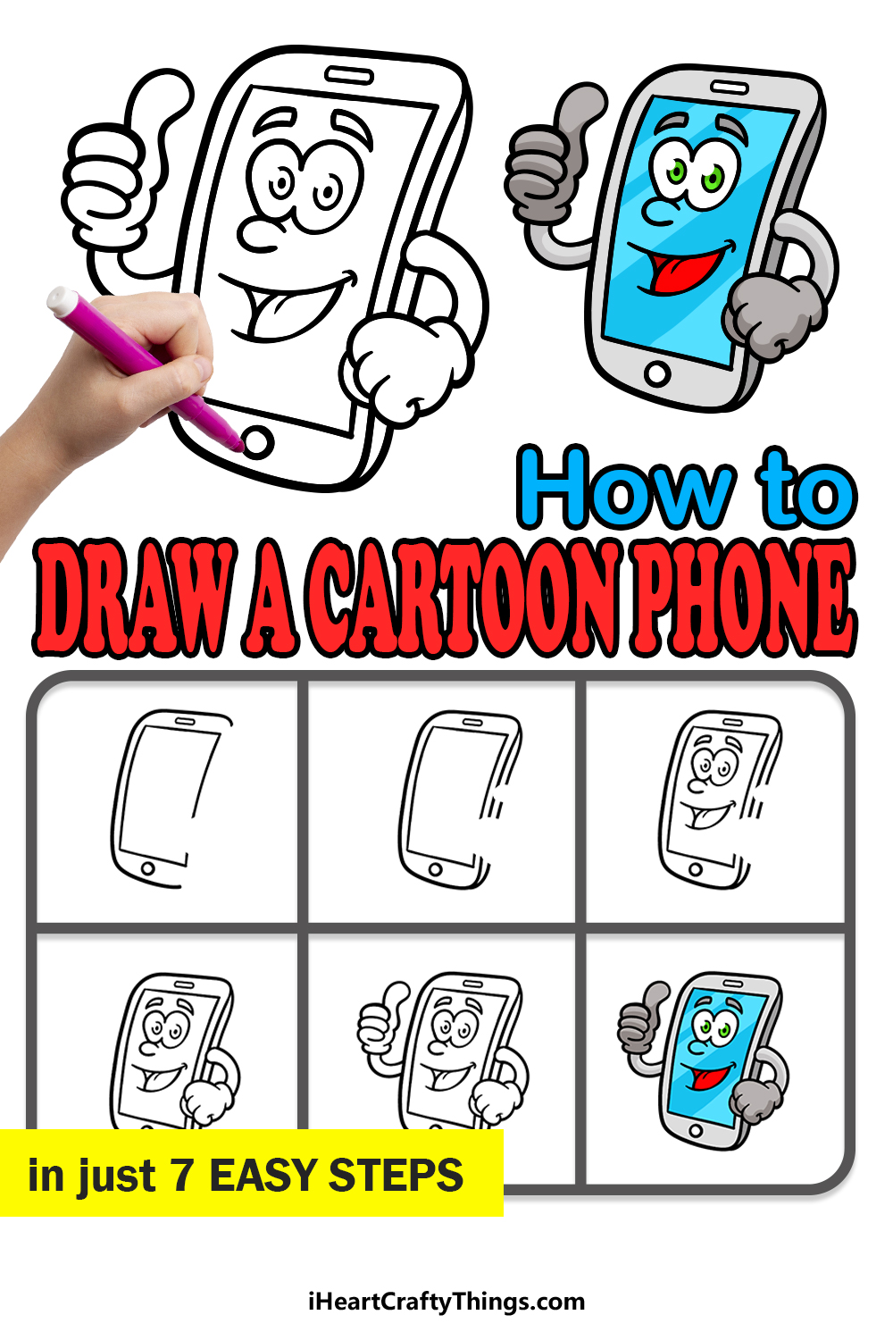how to draw a cartoon phone in 7 easy steps