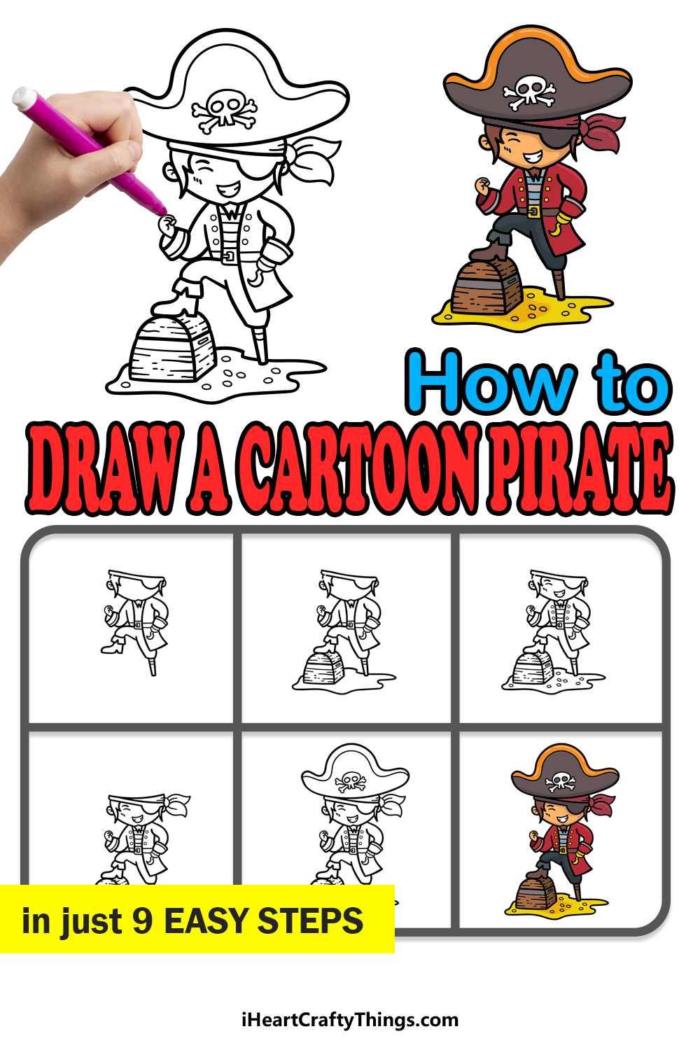 how to draw a cartoon pirate in 9 easy steps