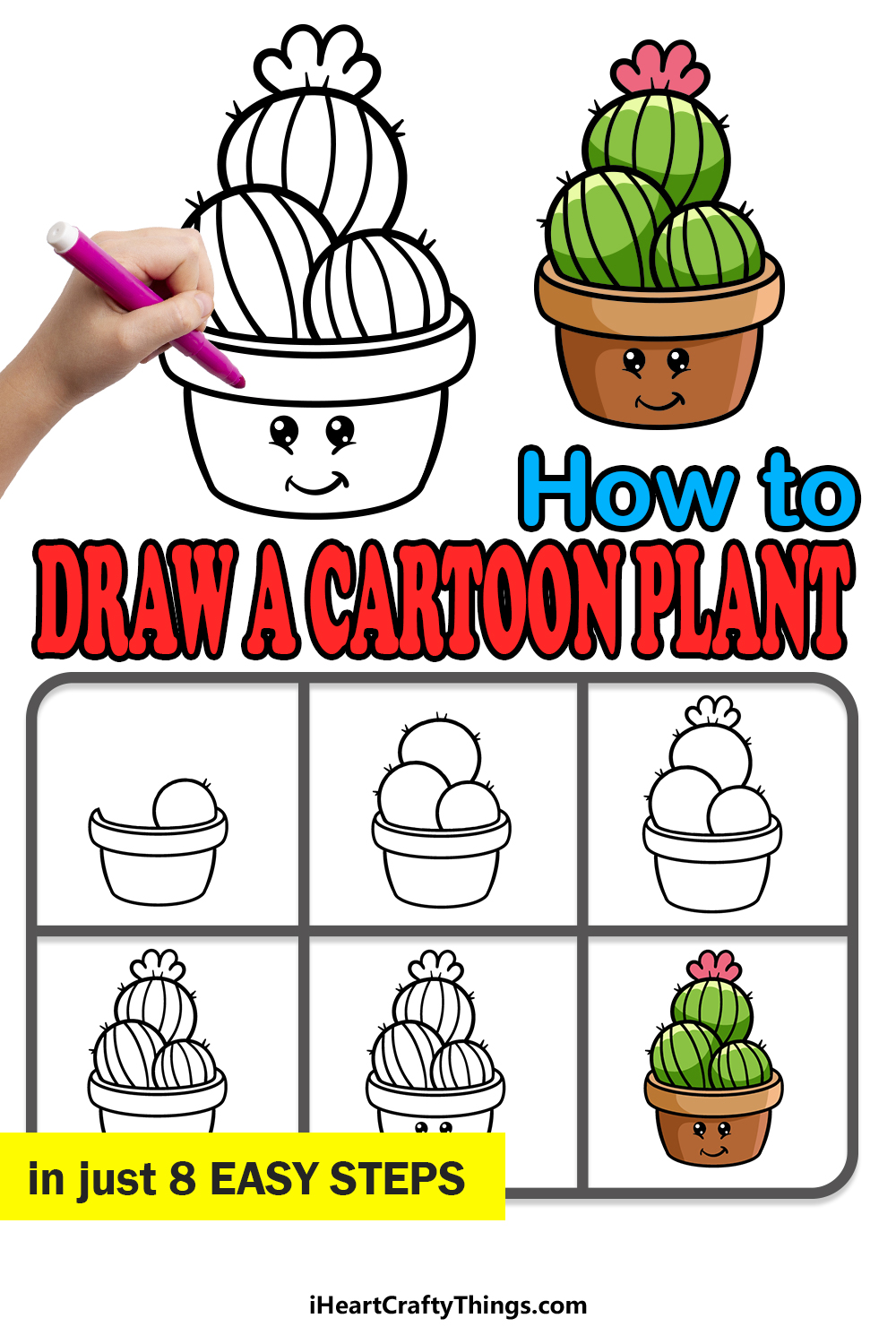 how to draw a cartoon plant in 8 easy steps