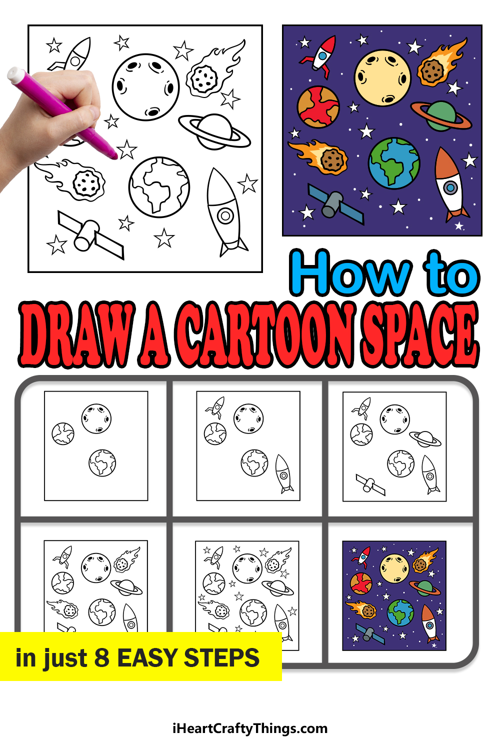 how to draw a cartoon space in 8 easy steps