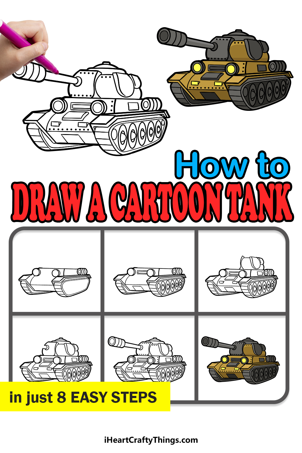 how to draw a cartoon tank in 8 easy steps