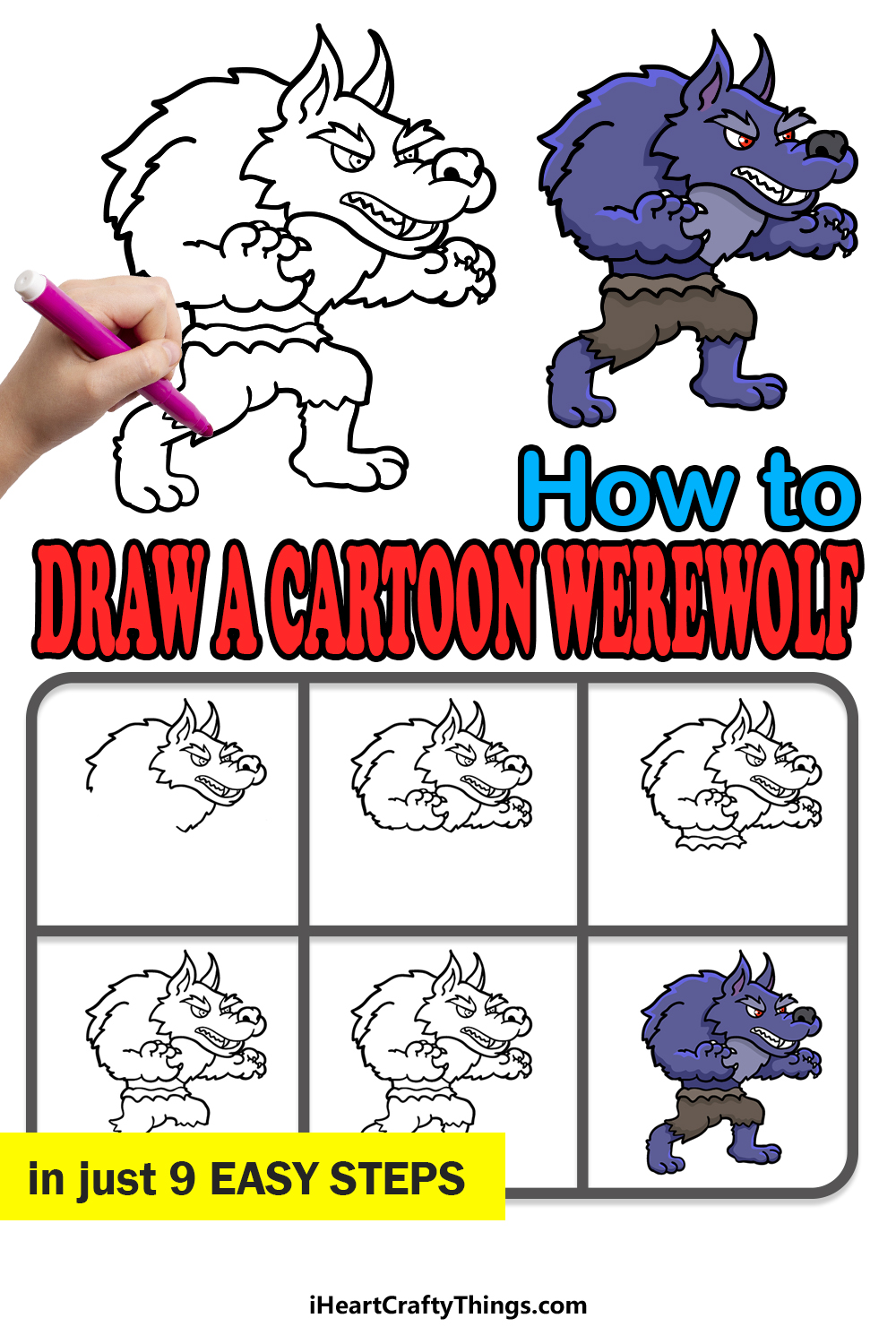 how to draw a cartoon werewolf in 9 easy steps