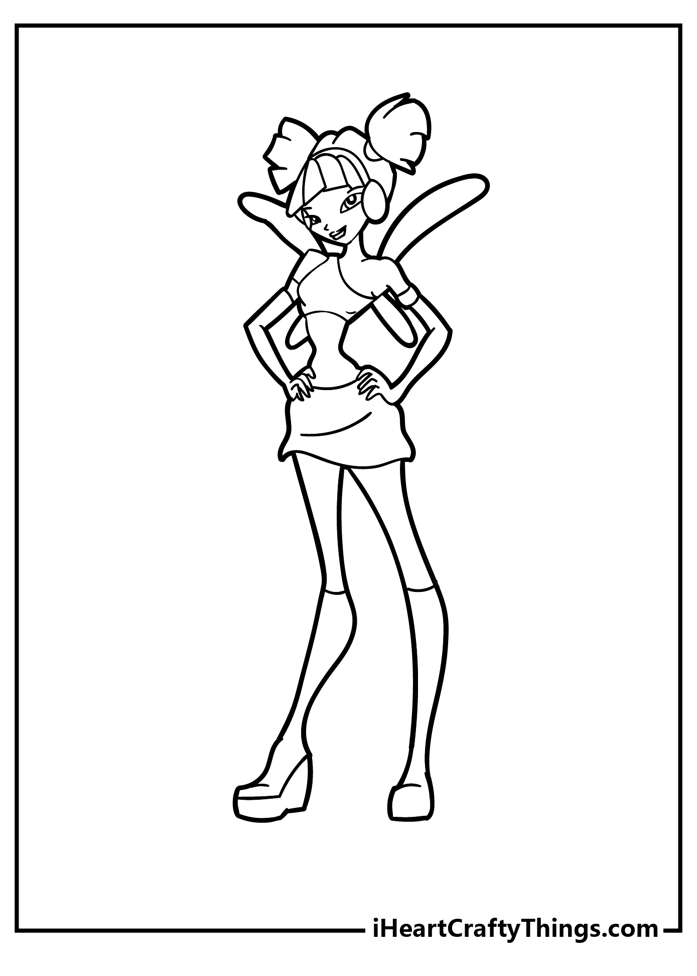 Winx coloring image featuring confident portrayal of a fairy posing with hands on her hips