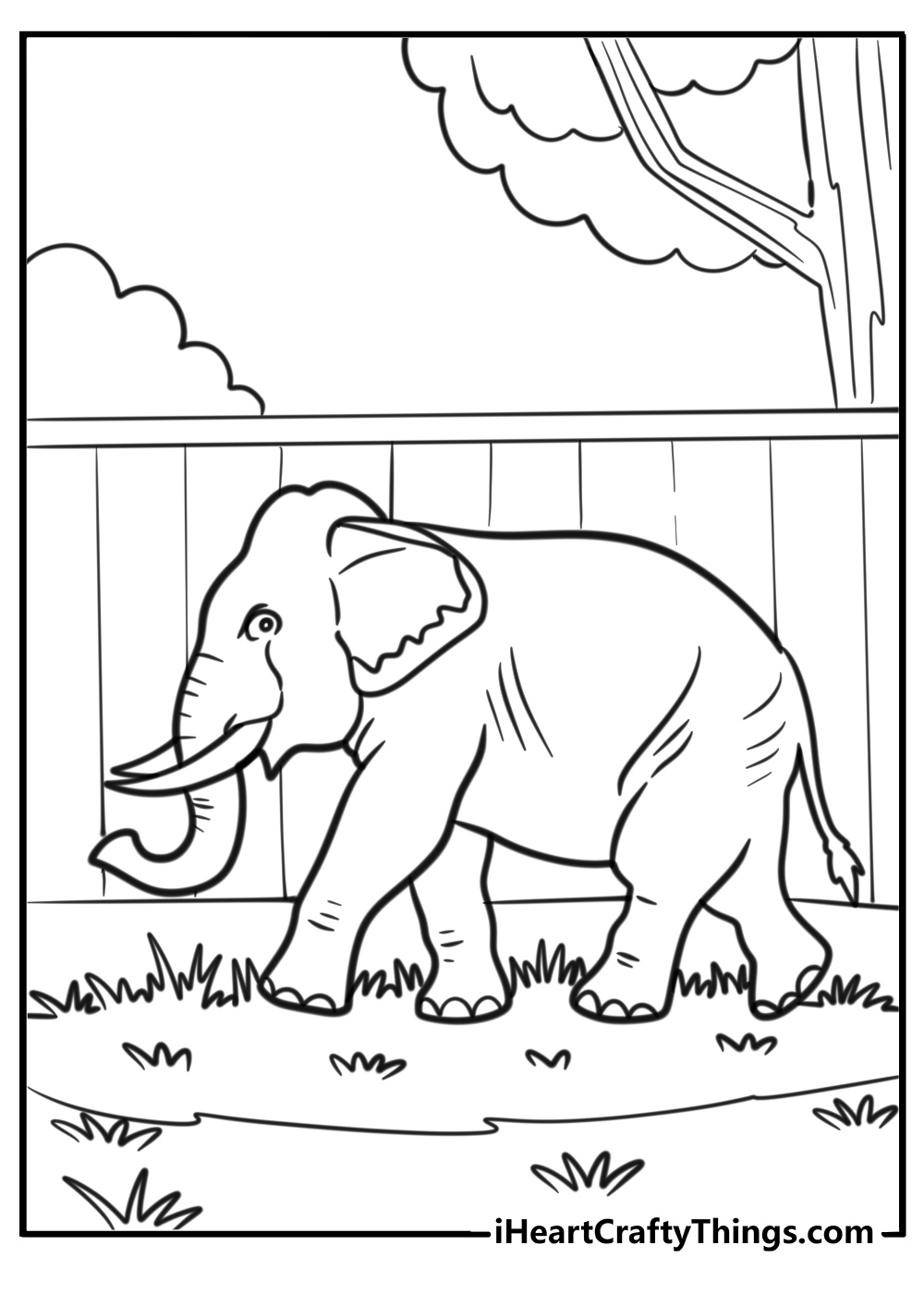 Elephant walking at the zoo coloring page for kids