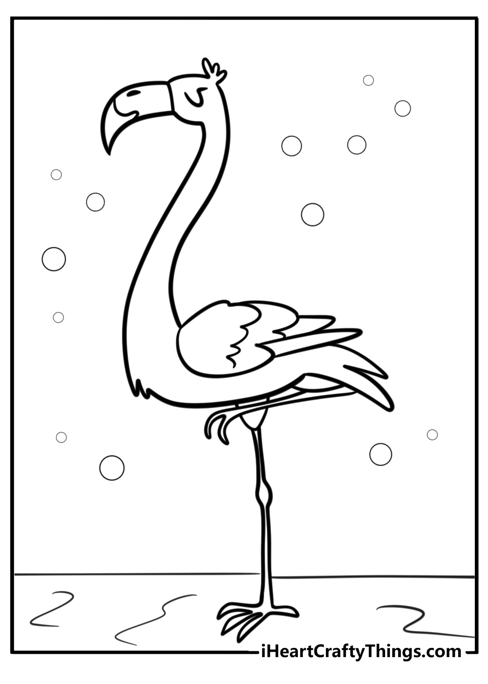 Flamingo standing on one leg zoo animal coloring page for kids