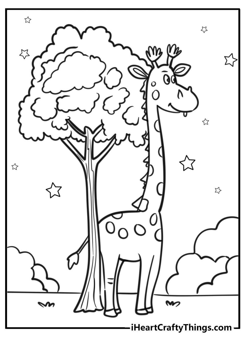 Giraffe eating leaves free zoo animal coloring page pdf